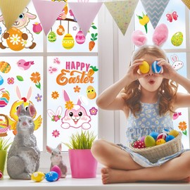 Whaline Whaline 9 Sheets Easter Window Clings Cartoon Egg Bunny Rabbit Chick Sheep Window Decals Double-Sided Spring Window Decor for Home Office School Shop Glass Display Party Supplies