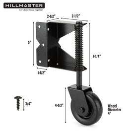 HILLMASTER 4 Inch Gate Wheel Gate Caster Kit with Spring Loaded for Wooden Fences, Heavy Duty Gate Helper Wheel Gate Support Wheel for Vinyl Swing Gates, Fit Right Gate, 220 Lbs Capacity, Black