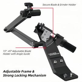 RXLIFE Lawn Mower Blade Sharpener Tool, 15°-45° Adjustable Lawnmower Blade Sharpening Kit with Ball Bearing for Standard Straight/Covered/High-Lift Mower Blades, Compatible with Most Angle Grinders