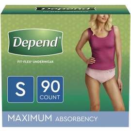 Depend FIT-FLEX Incontinence Underwear for Women, Disposable, Maximum Absorbency, S, 90 Ct