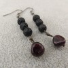 Pemby Studio GARNET & BLACK LAVA BEADS Dangle Earrings Bronze