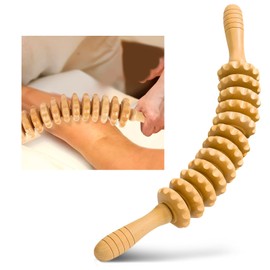 BangBoom Wooden Muscle Roller Stick, Beech Manual Lymphatic Massager Roller, Multifunctional Cellulite Massage Roller for Sculpting Body Therapy Fascia Back Belly (12 Roller, Curved)