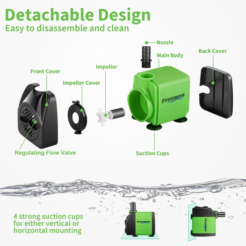 FREESEA Submersible Aquarium Fountain Pump: 400GPH 25W Adjustable Ultra Quiet