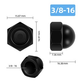 Mellewell 3/8-16 Hex Head Acorn Cap Nuts, 304 Stainless Steel 18-8 Black Coating Acorn Nuts, Hex Drive, Black Finish, 25 PCS