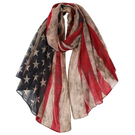 E-Clover Scarfs for Women American Flag Scarf Vintage Patriotic Scarves Shawl for Fall Winter Retro Accessories 4th of July Gifts Red Khaki Blue