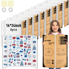 8 Pack Trifold Poster Board 24 X 16 Inch, IKAYAS White Poster Boards, Science Fair Display Boards Posterboard Foamboard for Mounting, Prints, Art, Display, Projects Classroom Supplies