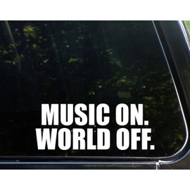 Sweet Tea Decals Music On. World Off. - 8 3/4" x 3 1/2" - Vinyl Die Cut Decal/Bumper Sticker for Windows, Trucks, Cars, Laptops, Macbooks, Etc.
