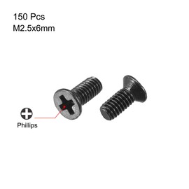 uxcell M2.5 x 6mm Phillips Screw Fastener Black for Laptop PC TV Fan Switch 150pcs