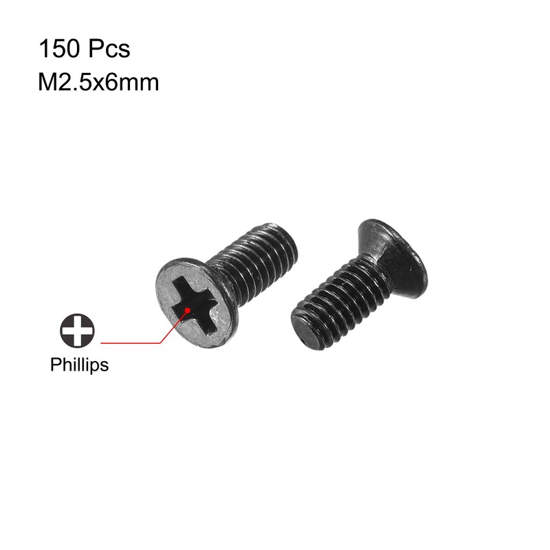 uxcell M2.5 x 6mm Phillips Screw Fastener Black for Laptop