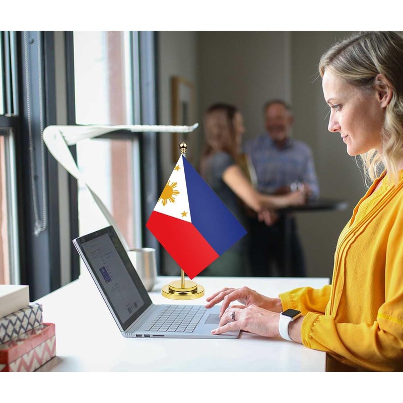 Philippines Desk Flag,12 inch Tall Small Filipinos Indoor Banner,Tiny Printing