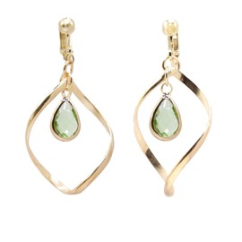 Suzumenokuniku Soshinjiku Earrings, Hoop, Green Glass, Swinging, Fake Earrings, No-Hole Earrings, Screw Spring Type Earrings, Glass, No Gemstone
