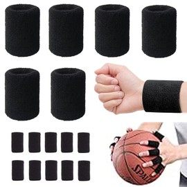 WADY Muñequeras de Sudor, 6 Pulseras de Tela de Rizo de Algodón, Muñequeras Deportivas,10 Mangas para Dedos Protector de Dedos Deportivos Muequera para el Sudor Cinturón Elástico Thicken Bandas Sudor