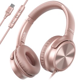 Cowyawn Auriculares con USB-C cableados, auriculares de diadema con micrófono, control de volumen, sonido estéreo HD, auriculares plegables y ligeros para adultos/adolescentes/Chromebooks/laptop