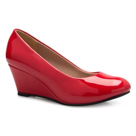 Olivia K Girls Close Round Toe Glitter Rhinestone Comfort Kitten Low Wedge, RED 9