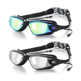 Swim Goggles 2 Pack, Anti Fog&UV Swimming Goggles for Audlt, No Leaking Goggles for Men Women Youth