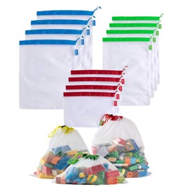12 PCS Toy Storage Bags,30-43cm Nylon Mesh Storage Bag,Net Bags, Colorful Mesh Drawstring Laundry Bag for Sport, Swimming, Beach, Travel, Gym, Camping and Training