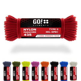 GO!elements 15 m Paracord Rope Made of Tear-Resistant Nylon - 3 mm Paracord 425 Type II Max. 192 kg - Cords as Outdoor Rope, All-Purpose Rope, Survival Rope, Bracelet, Dog Lead, Nylon Cord, Colour: