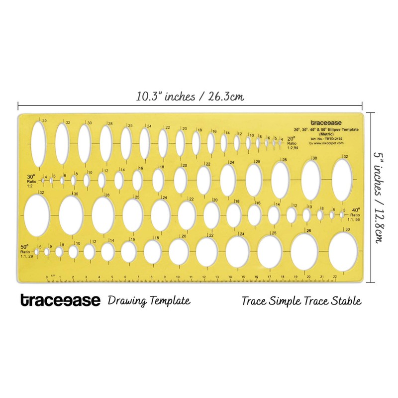 Traceease Geometric Drafting Ellipse Template Drawing Stencil, Designing Template Measuring