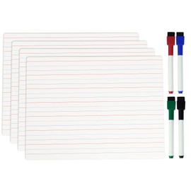Inkdotpot Dry Erase Board for Kids/Students 9 x 12 Double Sided Ruled/Blank Dry Erase Lapboard W/ 4 Markers for Home/School (4 Piece/Set)