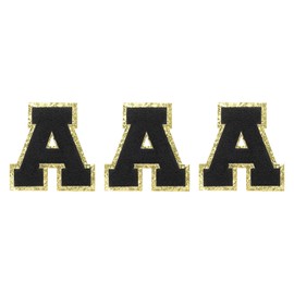 sourcing map Chenille Letters A Patches Large Size 83mm/3.27 Inch Iron-on Letters A Patches Golden Glitter Embroidered Patches for Clothing, Shoes, Hats, Backpacks Pack of 3(Black)