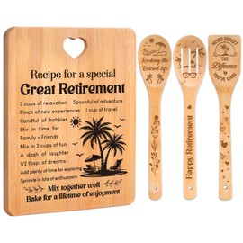 Retirement Gifts for Woman/Men 2025, Happy Retirement Bamboo Cutting Board Set for Colleagues, Friends, Teachers, Bosses, Parents, Family - Recipe for a Special Great Retirement.