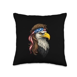 Patriotic White Head Eagle US Flag Bandana Mullet Cool Eagle Throw Pillow