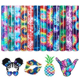 Tintnut Tie dye HTV Heat Transfer Vinyl - 10x12 Inch 12 Sheets Bundle Watercolor HTV Iron on Vinyl Seamless Colorful Swirl Patterned HTV for Tshirts DIY Compatible with Cricut or Silhouette Cameo