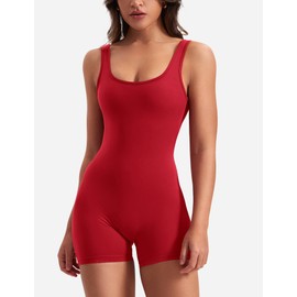 YEOREO One Piece Workout Jumpsuits for Women Backless Tummy Control Sleeveless Jumpsuits Lizvette V Back Scrunch Yoga Romper Red M