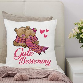 clothinx Get Well Soon Pink Bear Decorative Cushion with Filling Printed Perfect as a Recovery Wish for Girls and for Hospital Stays