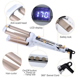 Crimper Hair Iron, Ceramic Hair Crimper Hair Waver 3 Barrel Curling Iron 0.6 inch / 16mm Perm Instant Curls,Hair Crimper and Wavers, Valentines Mothers Day Gifts for Women (Small Curls)