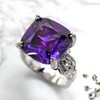 DoubleAccent Sterling Silver Art Deco Design Cushion Cut Simulated Amethyst