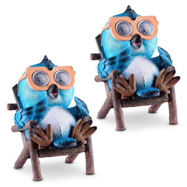 Owl Solar Garden Decorations Figurine | Outdoor LED Decor Figure | Light Up Decorative Statue Accents for Yard, Patio, Lawn, or Deck | Weather Resistant | Great Housewarming Gift Idea (Blue - 2 Pack)