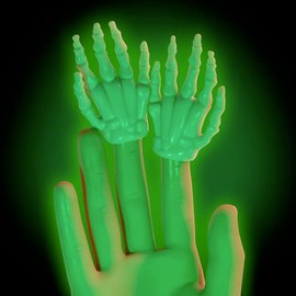 Accoutrements Archie McPhee Funny Glow-in-The-Dark Skeleton Finger Hands: Spooky Set of 2 Novelty Finger Puppets for Tiny, Eerie Gestures