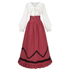 CR ROLECOS Victorian Dress Women Renaissance Gowns Edwardian Costume Vintage 1800s Dress 2 Piece Red M