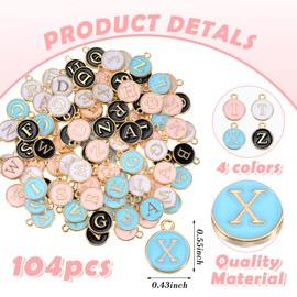 Nogeqi 104PCS Letter Charms, Double Sided Enamel Initial Charms for for Jewelry Making Necklace Bracelet Crafting (4 Colors)