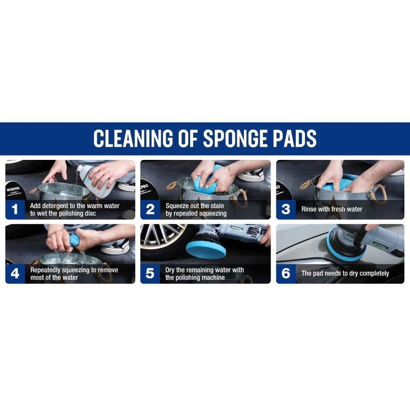 WORKPRO 5PCS 6.5-inch Polishing Pads Sponge Waxing Foam Buffing Kit