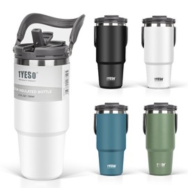 TYESO Tumbler with Straw, 25.6 fl oz (750 ml), Coffee Water Bottle, Thermos Flask, Thermos Flask, Kettle with Handle, Vacuum Insulated, Double Walled Structure, Wide Mouth, Large Capacity, Direct