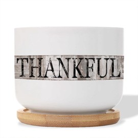 DecStic Thankful Ceramic Planters Bible Verse Planters for Indoor Plants with Drainage Holes and Saucers Pot for Succulents Cactus Garden Windowsill