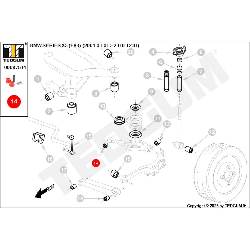 TEDGUM 00087514 POLYURETHANE BUSHING OF THE UPPER CONTROL ARM REAR