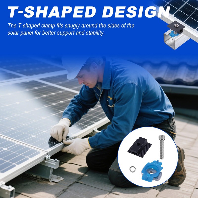 10pcs Solar Panel Mid Clamps for Unistrut, 30mm/35mm Aluminum Mounting