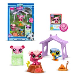 Littlest Pet Shop Bandai Series 2 Camping Adventure Play Pack | The Pack Contains 3 LPS Mini Pet Toys 6 Accessories 1 Collector Card And 1 Virtual Code | Collectable Toys For Girls And Boys