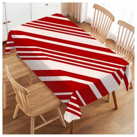 Swono Tablecloth 52"X70" Red and Cream Stripes, Christmas Pattern Candy Cane Lines Rectangle Table Cover Anti-Oil Tablecloth for Dining Tables, Parties, Wedding and Banquet Decoration