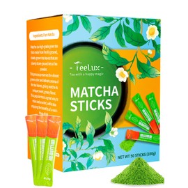 TeeLux Matcha Green Tea Powder, Premium First Harvest Culinary Grade Matcha Single Serve Packets, Unsweetened Matcha Powder Travel Stick Packs, 50 Count
