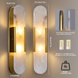 JIANGXMF 19.7in Natural Alabaster Wall Sconce, Modern Marble Wall Lamp, 7W G4 Warm Light Bedside Wall Light, Indoor Wall Lighting for Bedroom, Dining Room, Living Room, Stairs