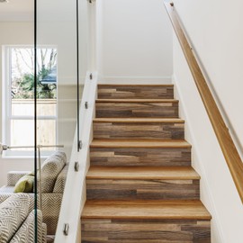 funlife 7PC Self-Adhesive Vinyl Stair Riser Stickers w/Squeegee and Utlity Knife, Peel and Stick Staircase Decal Contact Paper for Home Decor, 47.24"x7.09" Brown Wood