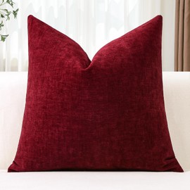 JOTOM Chenille Cushion Covers 50x50 cm Soft Red Decorative Throw Pillow Covers 20x20 Inch Square Cushion Case Solid Pillowcases for Couch Sofa Living Room Bed Home Decor (Red)