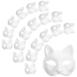 Toyvian Cat Mask Therian Mask - 30pcs White Cat Masks Blank Animal Dress Up Masks Diy White Paper Mask Unpainted Fox Wolf Mask for Party Masquerade Costume
