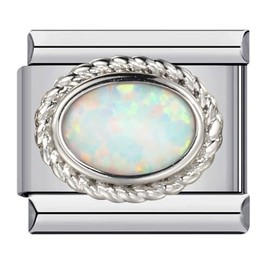 M&S Month Birth Year Birthday Stone Anniversary Birthstone Crystal Silver Gold 9mm Italian Link Charm Compatible With Nomination Bracelet (October Opal)