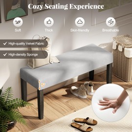Giantex 42" Upholstered Dining Bench with Velvet Padded Seat, Rubber Wood Legs, 800 Lbs Capacity, Entryway Bench for Bedroom End of Bed, Dining Room, Hallway, Living Room, Kitchen (Grey, 1-Pack)