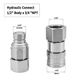 GLOCRORET 3/4" NPT Skid Steer Flat Face Hydraulic Quick Connect Couplers with Dust Caps